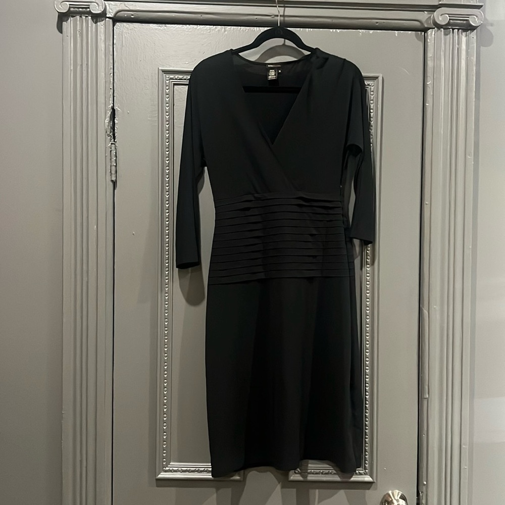 BCBG Max Azria Vintage Black Dress M ✨ Tuxedo Waist, Knee Split, Elegant LBD
